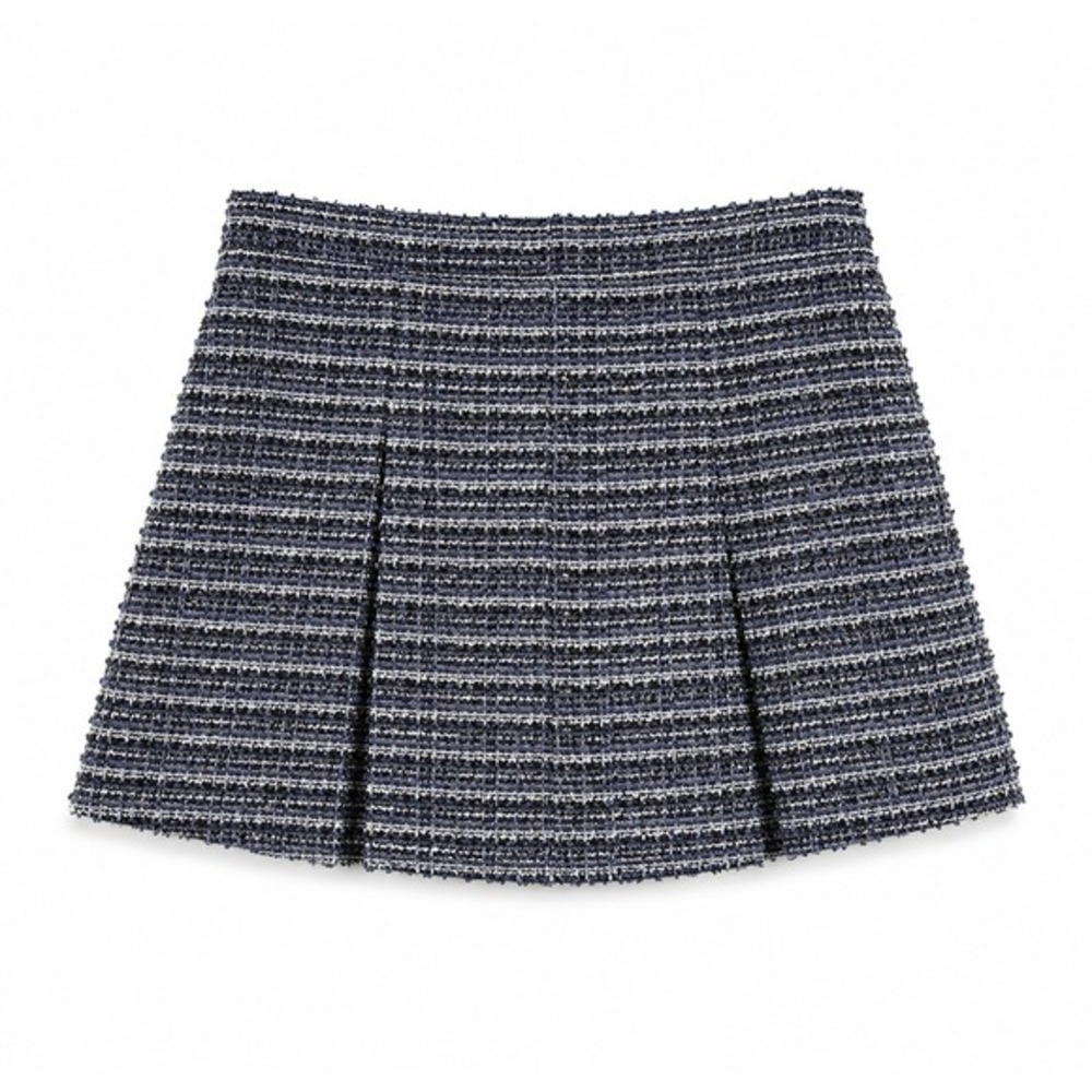 41 Hawthorn Blue‎ Black Striped Tweed Knit Pleated Mini Skirt Large  NWT